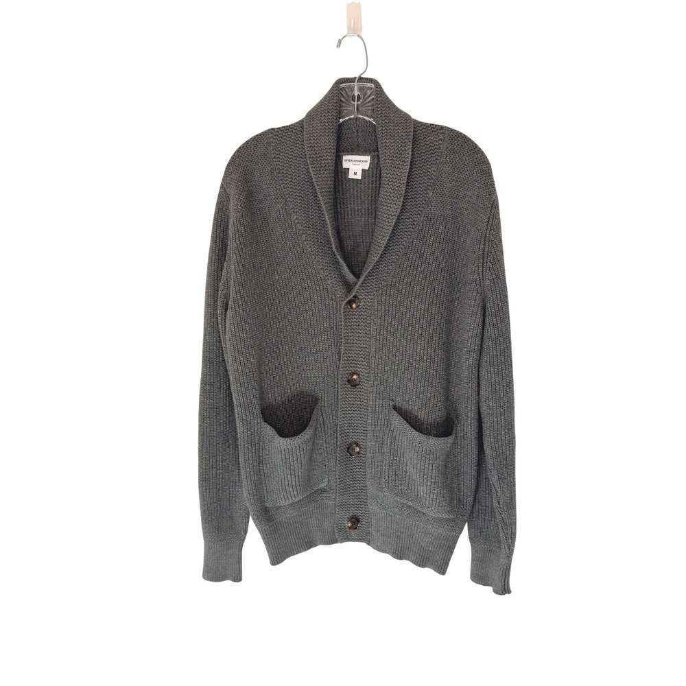 Spier & Mackay Shawl Collar Cardigan Gray Cable Knit Button Front Preppy Medium